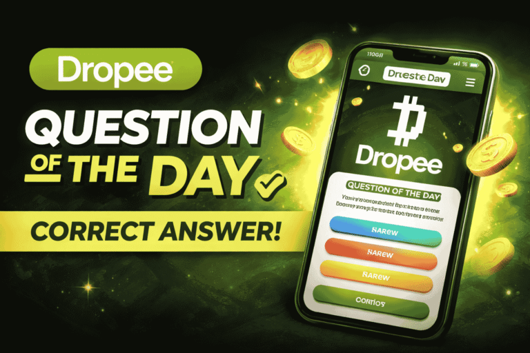 Dropee Question of the Day today feature image showing the official Dropee logo and Telegram quiz interface